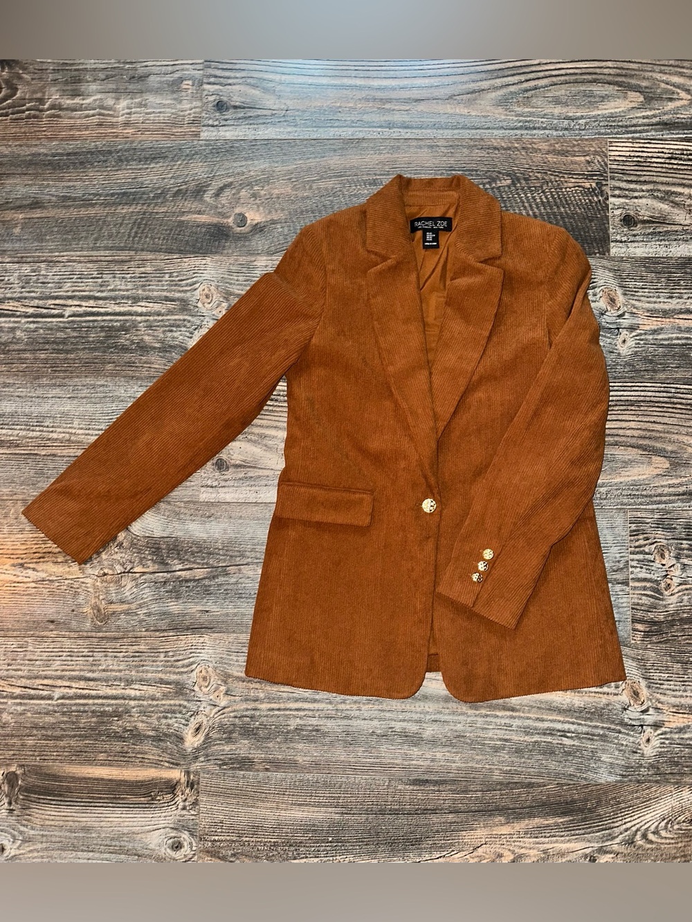 Rachel Zoe Burnt Orange Corduroy Blazer with Gold Buttons